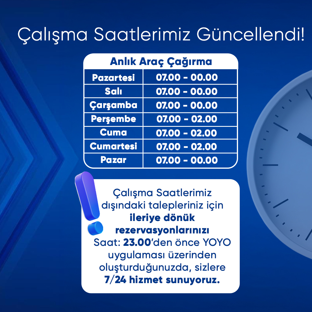 Çalışma Saatlerimiz Güncellendi!